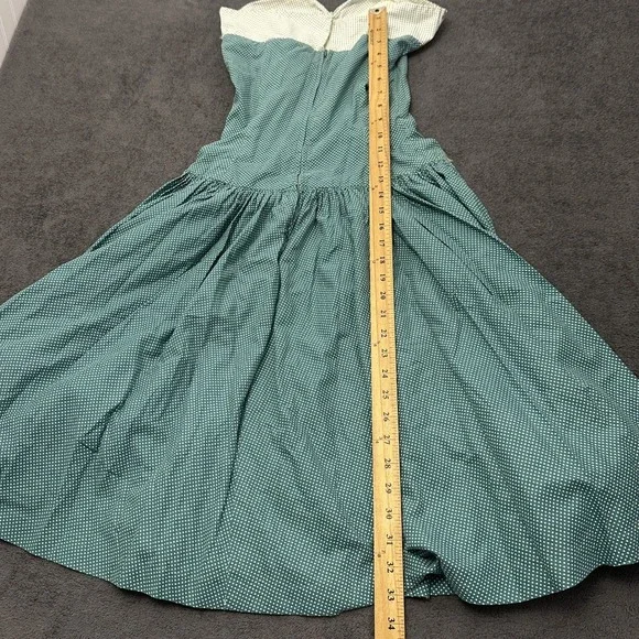 VINTAGE 50s Elaine Terry dress with full skirt polka dots & sweathear neckline - Picture 3 of 11